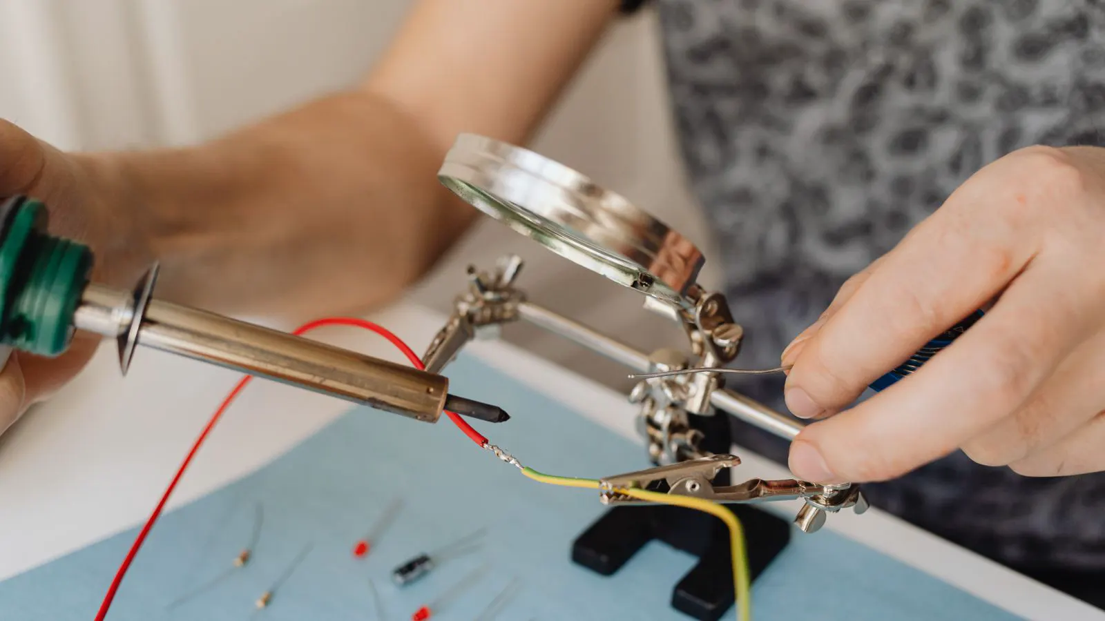 Close up of a solder joint on a printed circuit board