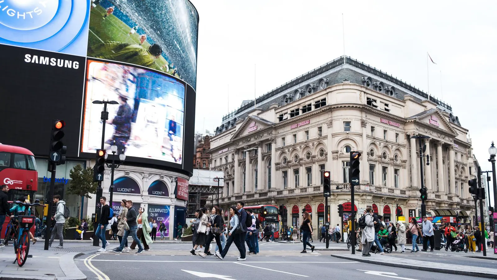 Large outdoor digital display showing content on a building facade