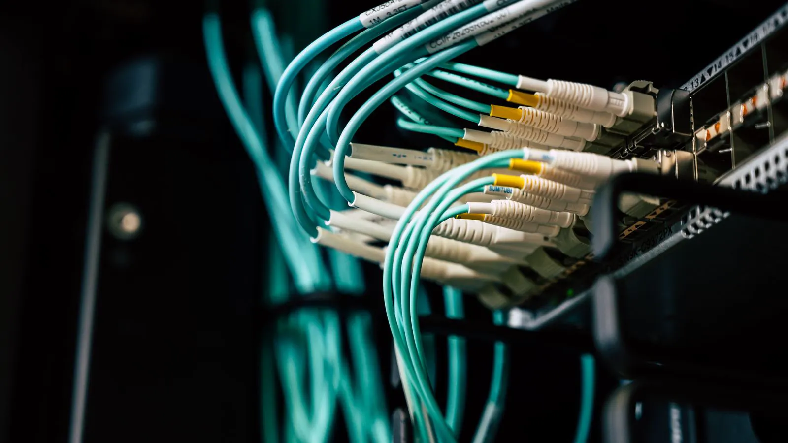 Rack mounted switches and cables for a security camera system.