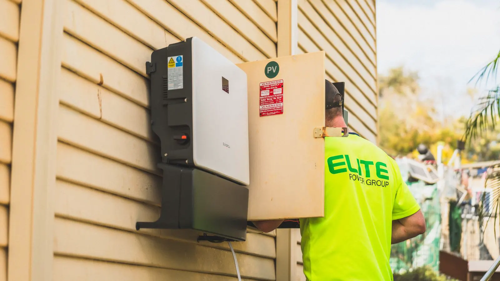 Close up of a wall mounted solar inverter unit