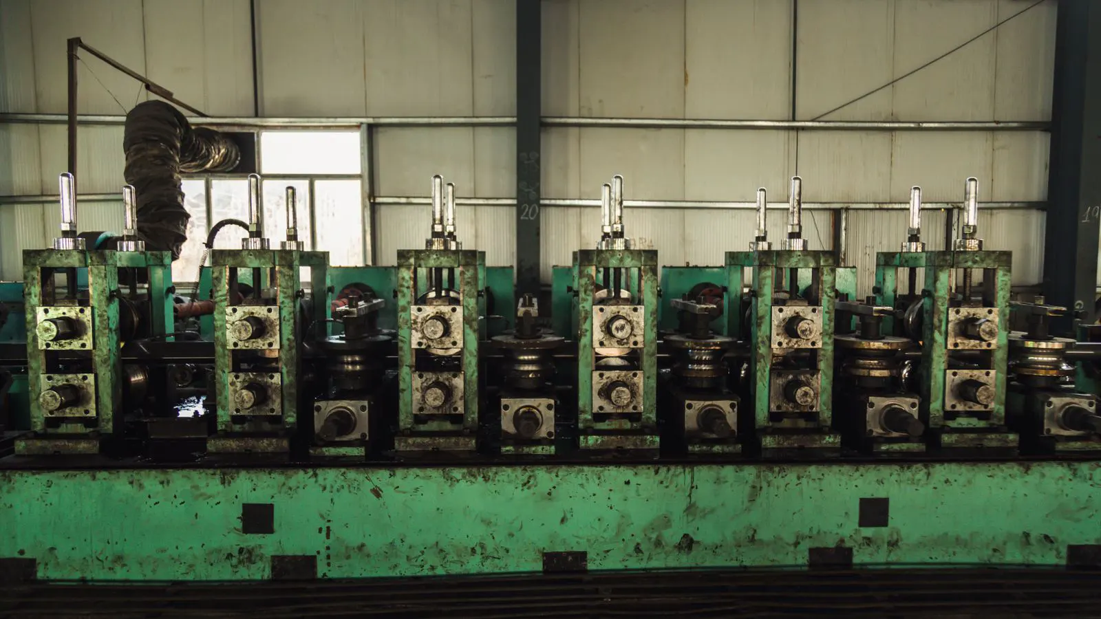 Heavy industrial steel production equipment in operation