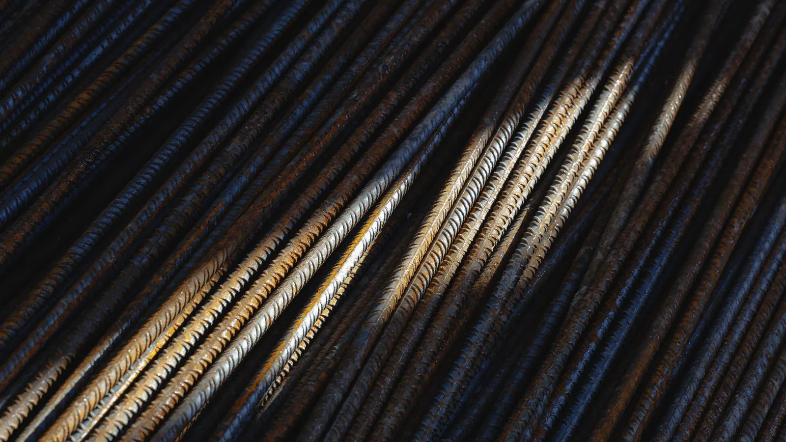 Stack of high strength rebar bars ready for delivery