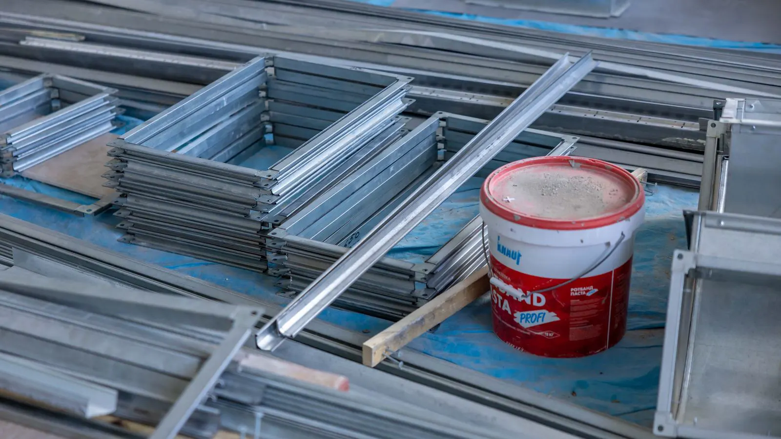 Stacked prefabricated modular wall panels ready for site delivery