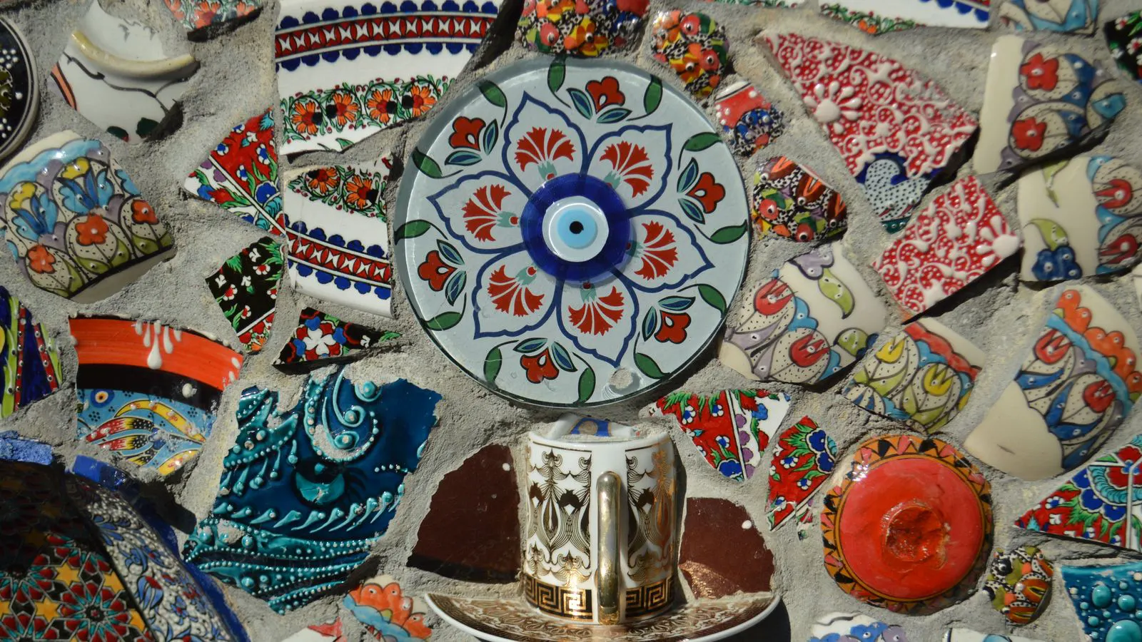 Close view of ceramic and porcelain wall tiles on a table