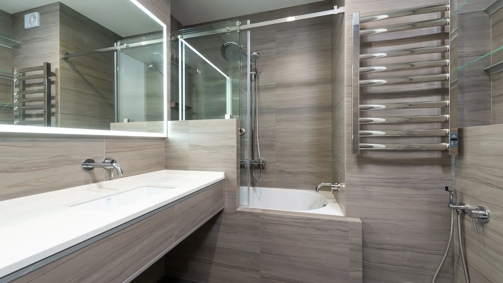 Ceramic tiles and stainless steel fixtures displayed in a storage area