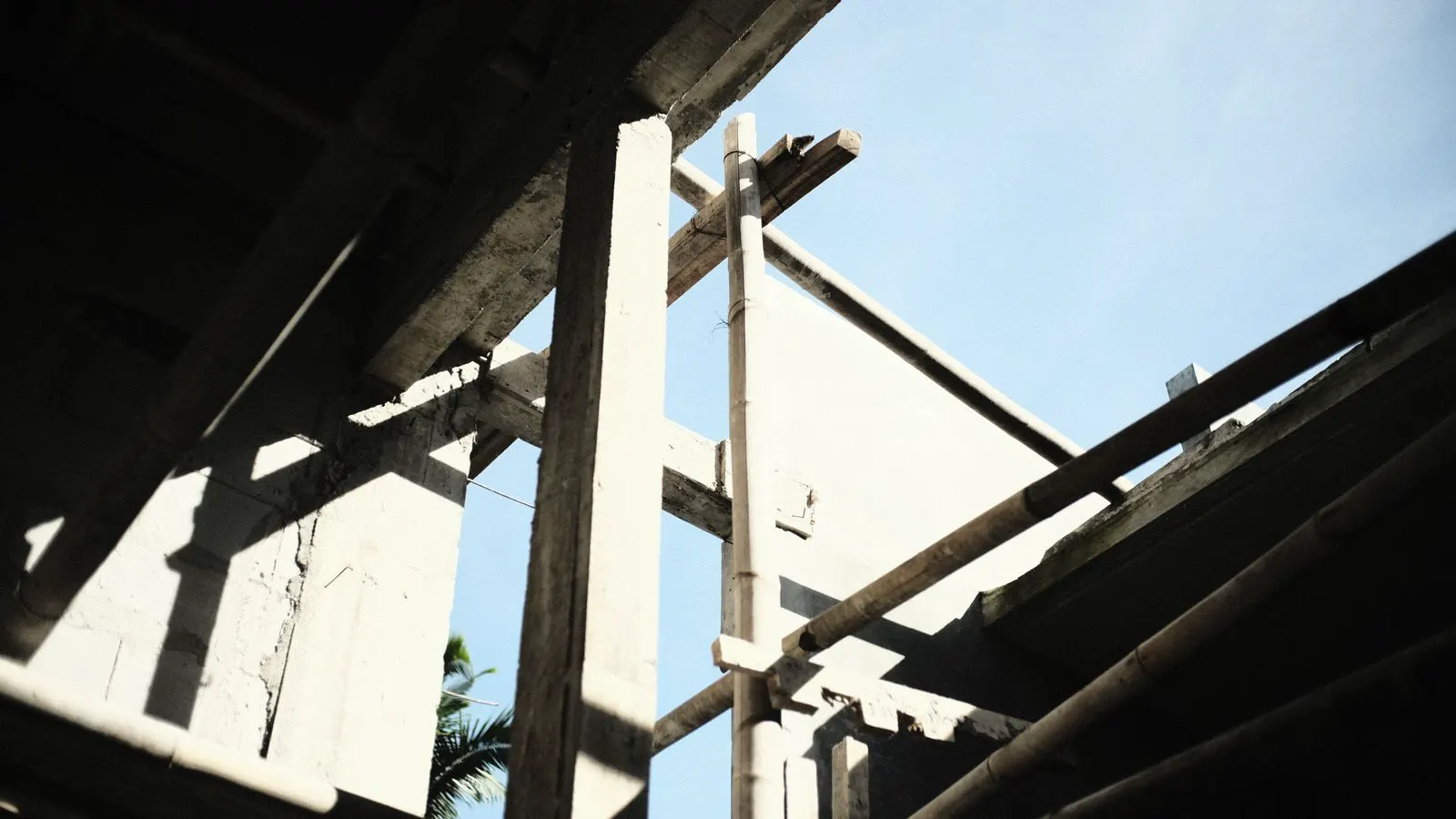 Vertical steel props supporting a concrete slab formwork
