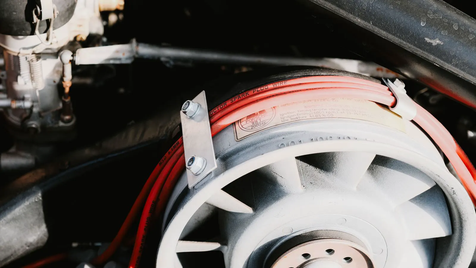 Close up of an automotive wiring harness with connectors