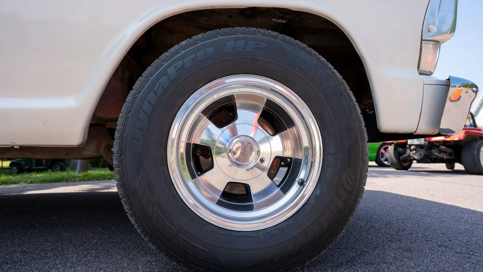 Heavy commercial steel wheel rim mounted on a truck