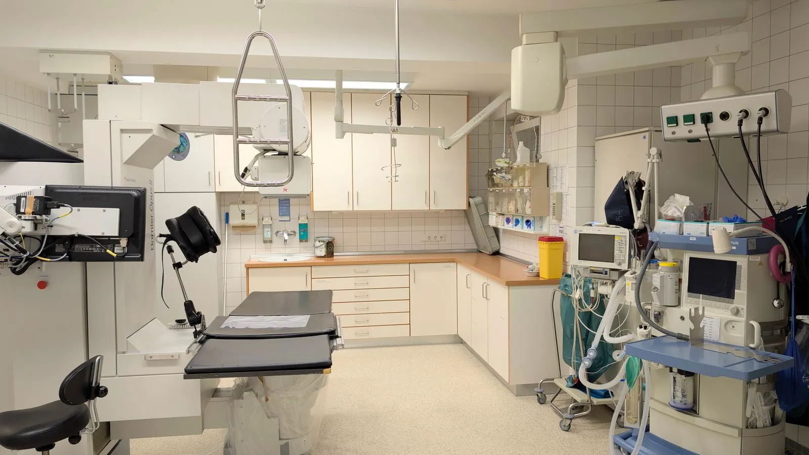 A modern diagnostic equipment room with imaging systems
