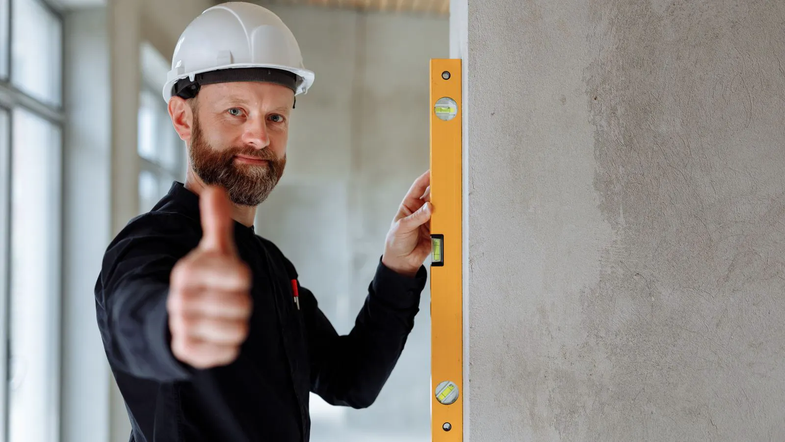 Technician holding a sound level meter near a screw compressor.