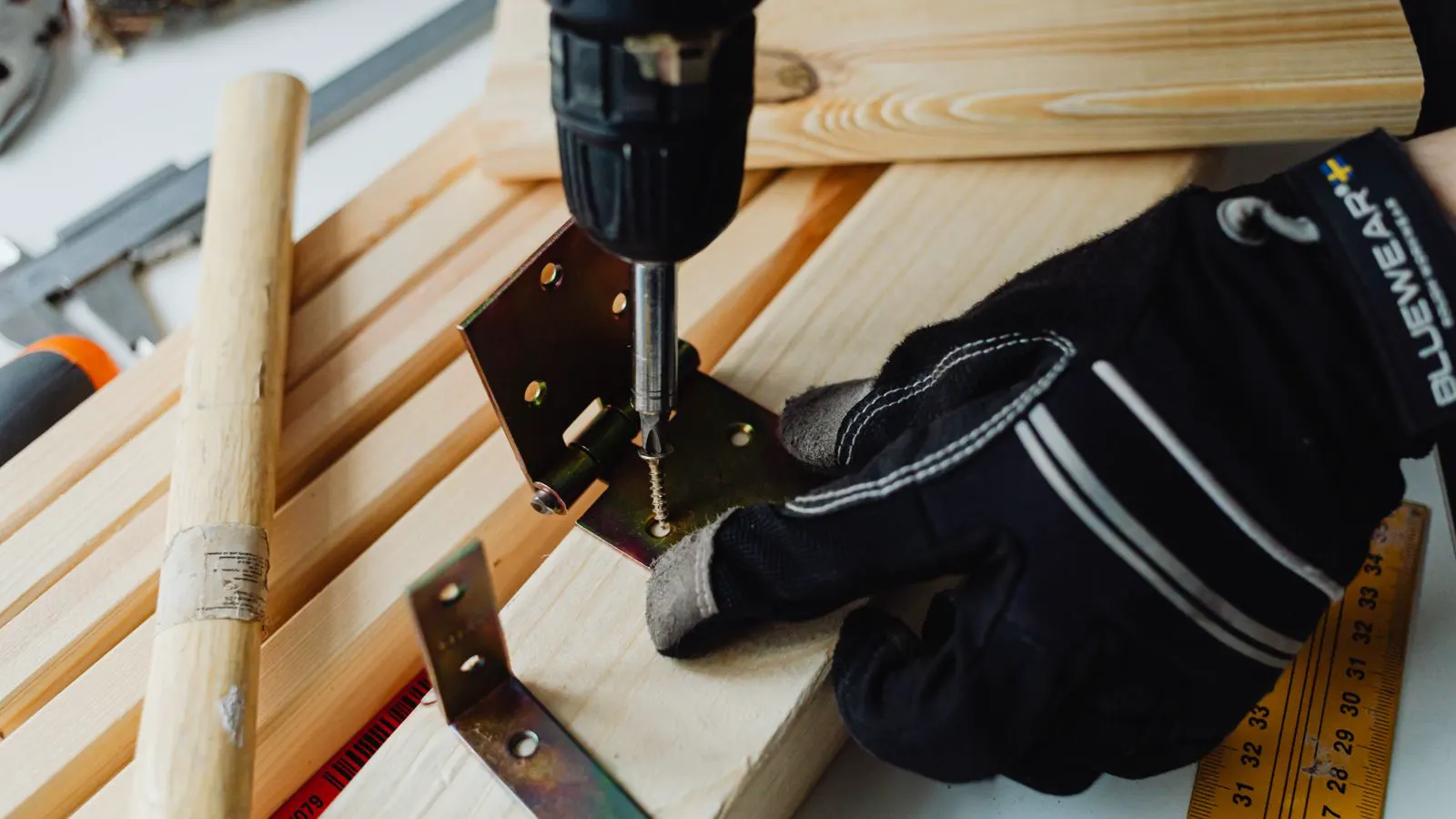 Close view of wooden machine guards and safety components