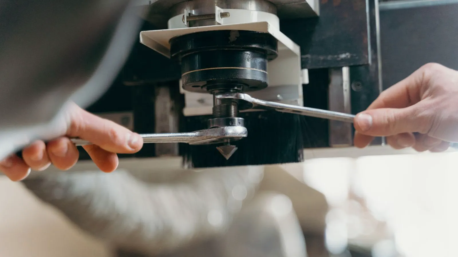 Close up of CNC machine tool setup area