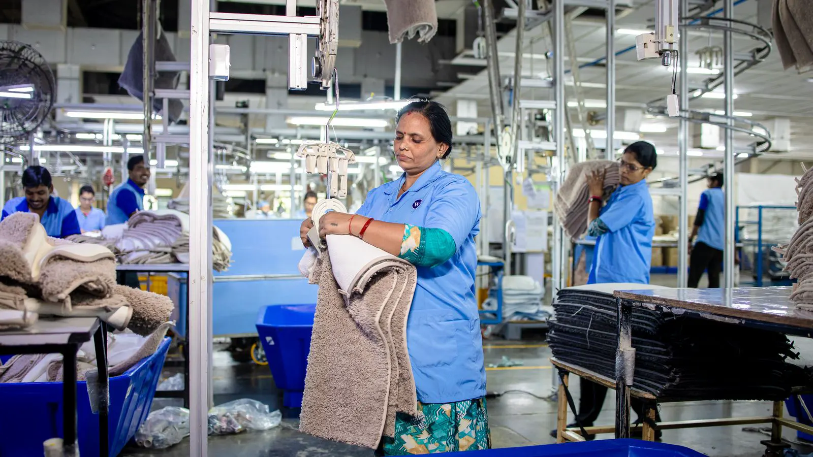 Wide view of a textile finishing plant with processing lines