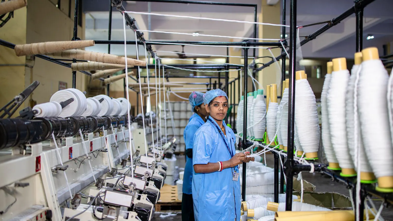 Industrial dyeing and finishing machinery in a clean production facility