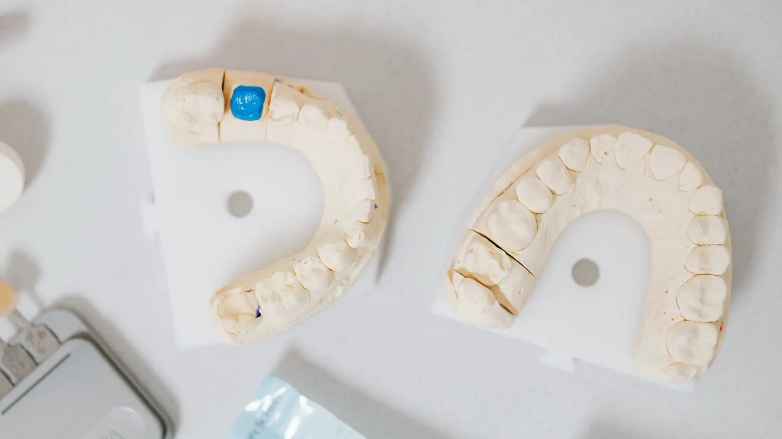 Macro view of injection mold cavities with visible gate locations