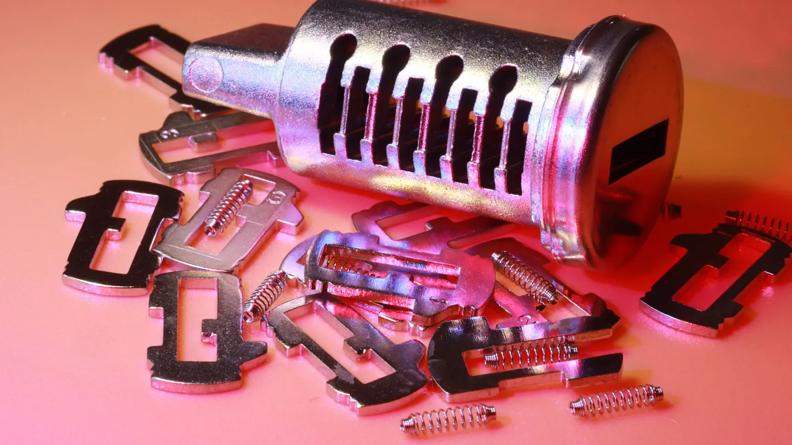 Close-up of sheet metal parts showing powder coating