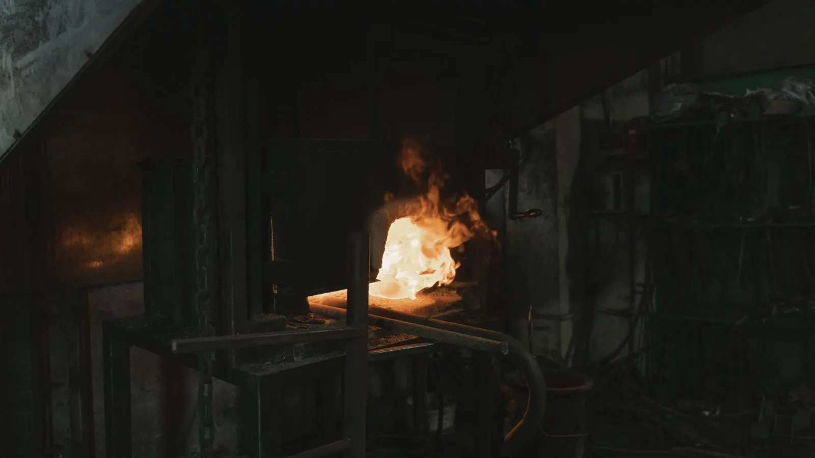 industrial quenching tank holding forged steel parts